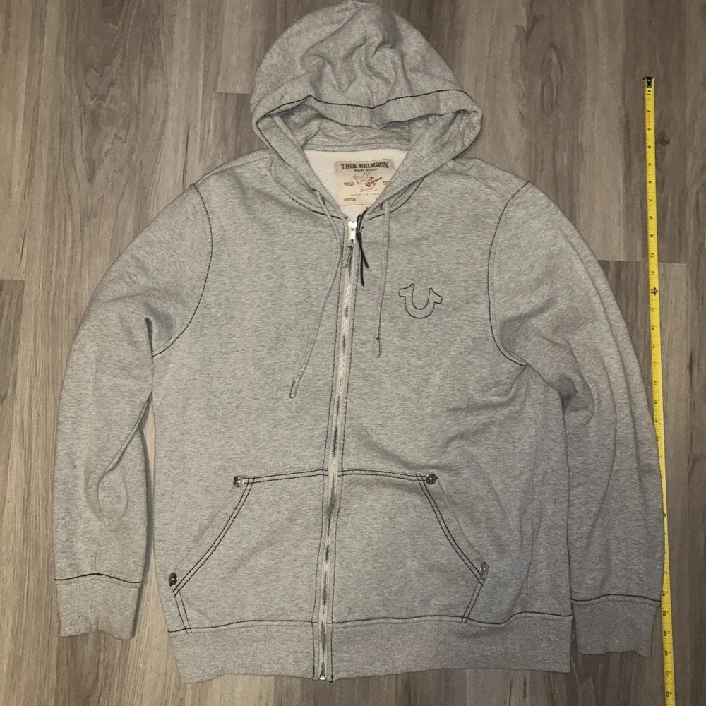 True Religion Logo Zip Up Hoodie Size XL Grey